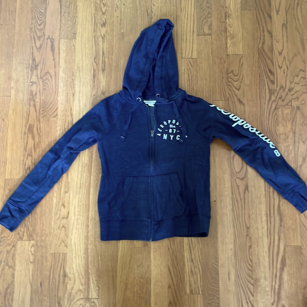 Aeropostale dark blue denim color full zip hoodie Sz S EUC
